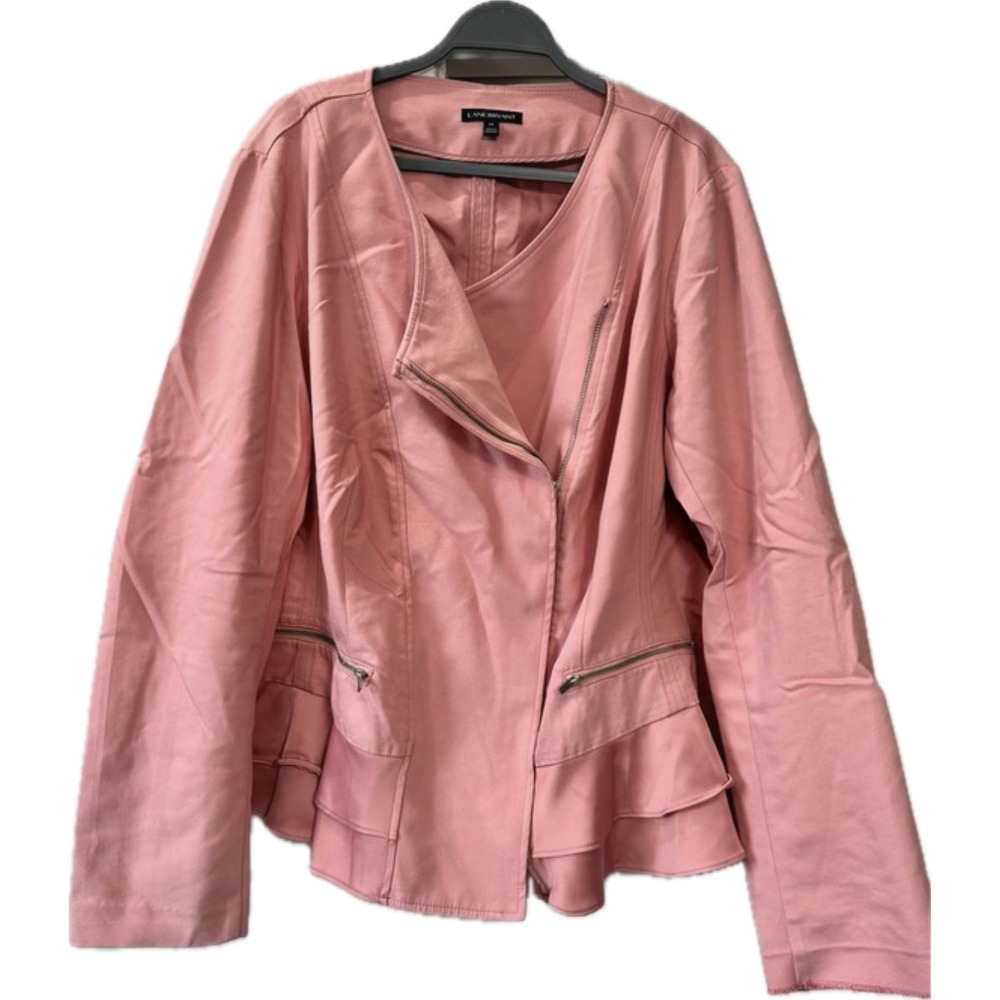 Lane Bryant Pink Ruffle Hem Moto Jacket Womens Plus Size 24/26 Asymmetrical Zip